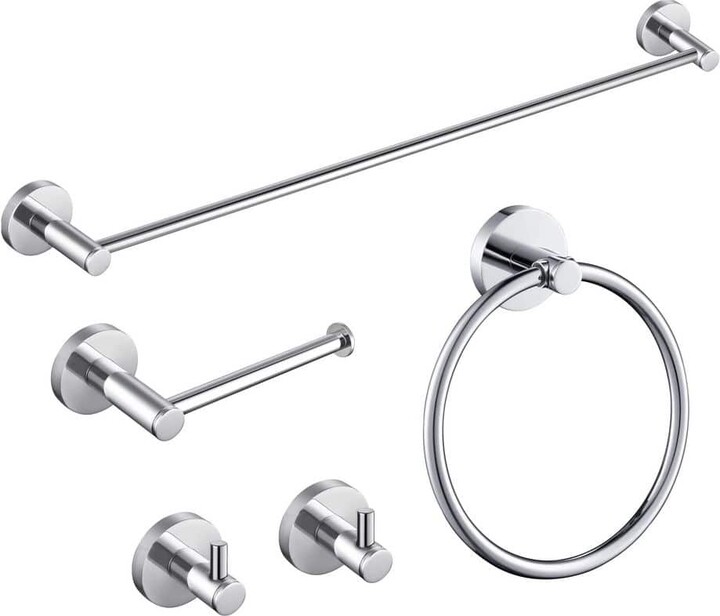 5-Piece Bathroom Hardware Set with Towel/Robe Hook Toilet Paper Holder Towel Ring Towel Bar/Rack in Chrome