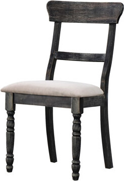 Hokku Designs Of 2 Weathered Gray Side Chairs With Brown Linen Upholstery - Wooden (Pair) Construction Padded Seat Springs Rustic Chair For Dining