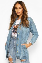 Thumbnail for your product : boohoo Oversized Distressed Denim Jacket