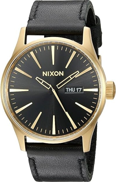 Nixon Sentry Leather Men's Watches Gold/Black, Leather/Stainless Steel