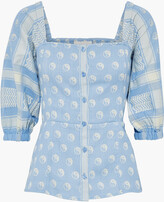 Thumbnail for your product : Cecilie Copenhagen Bibbie Yin Shirred Cotton-jacquard Peplum Top