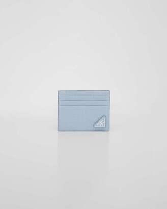 Prada Enamel-logo Saffiano-leather Cardholder in Blue for Men