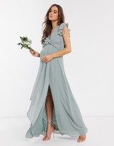 Thumbnail for your product : TFNC Maternity bridesmaid flutter sleeve ruffle detail maxi dress in sage