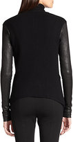 Thumbnail for your product : Donna Karan Drape-Front Leather-Sleeve Cashmere Cardigan