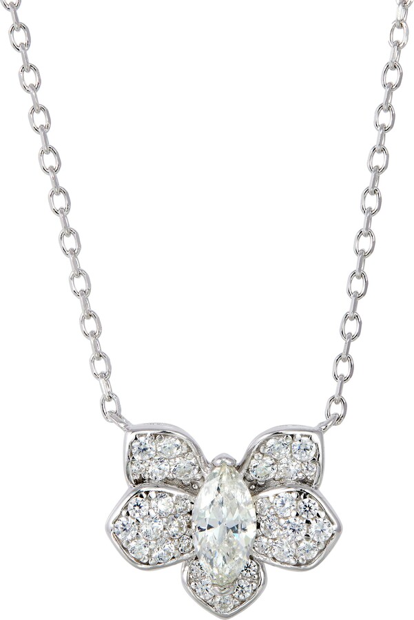 Savvy Cie Pavé Cubic Zirconia Orchid Pendant Necklace