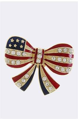 Bargain World Crystal Encrusted Patriotic Bow Design Brooch