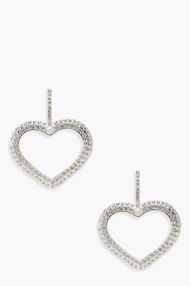 boohoo Diamante Statement Heart Earrings