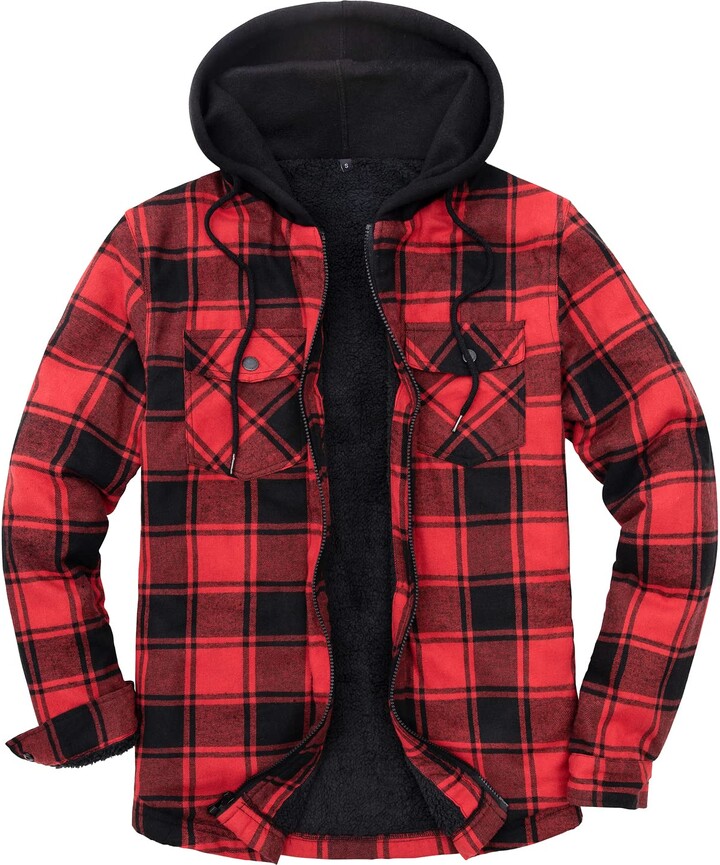 ZENTHACE Mens Thicken Plaid Hooded Flannel Shirt Jacket with Quilted Lined 