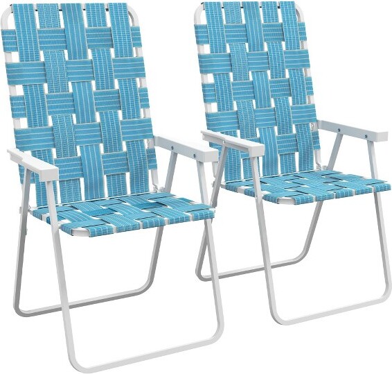 PAGEDSetof2FoldingCampingChairsPortableLawnChairsforCampingBeachYardPicnicsPoolPatioBlue