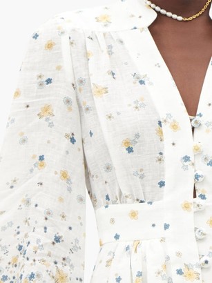 Zimmermann Carnaby Floral-print V-neck Linen Mini Dress - Blue Print