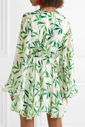 Caroline Constas Olena Wrap-effect Printed Silk-chiffon Mini Dress - Green