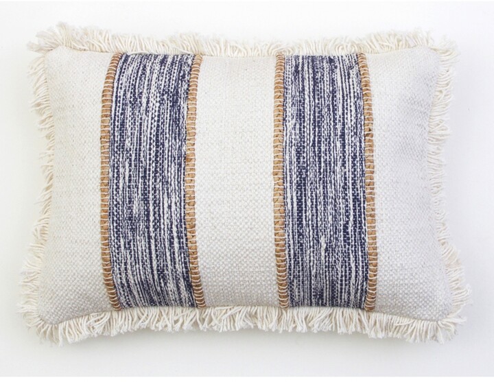 blue fringe pillow