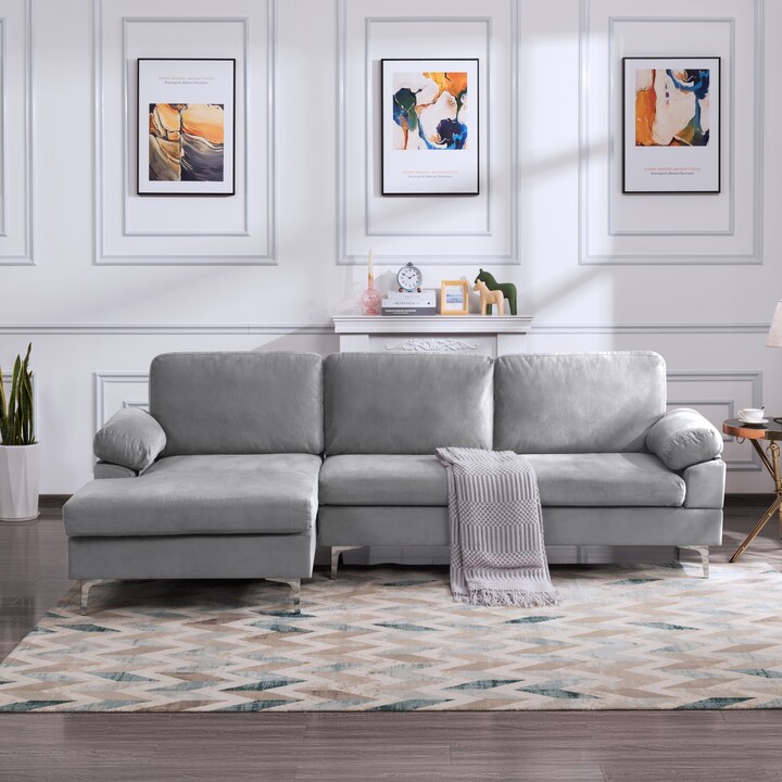 RASOO Modern Velvet Sectional Sofa with Removable Covers and Metal Legs