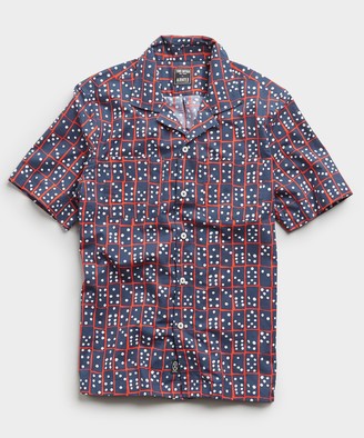 Todd Snyder Limited Edition Domino Print Camp Collar Short Sleeve Shirt in Navy