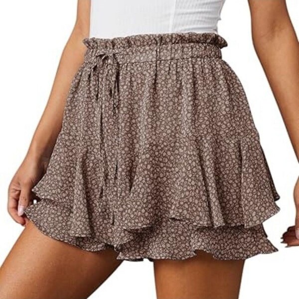 LEVEN SIXTEEN LEVENSIXTEENBohoFloralRuffledMiniSkirtsFloralBrown2XL
