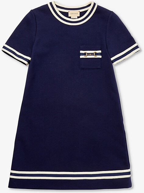 Gucci Dark Night Sky/Mix Horsebit-Embellished Striped Cotton Dress 4-12 Years 10 Years