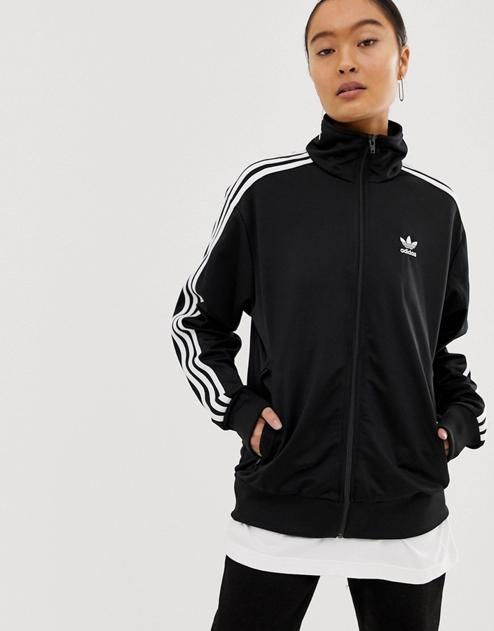 black adidas jacket with white stripes