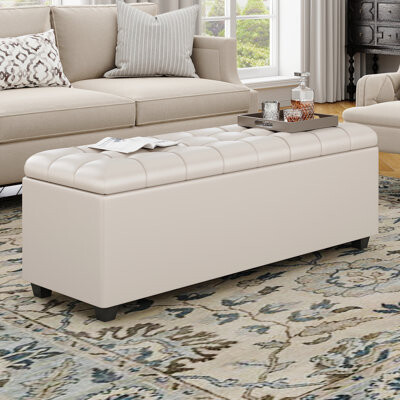 Large 38 Inches long white Ottoman Bench with Storage,Storage footstool Furniture End of Bed storage benches,Faux leather Ottomans with Storage and Se