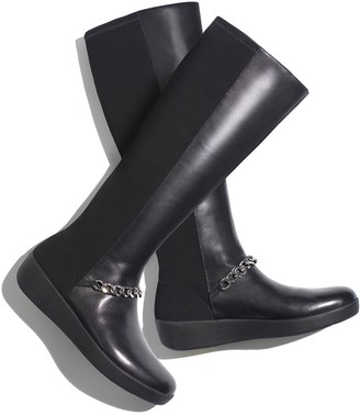 FitFlop Fifi Black Leather Chain Knee Boots