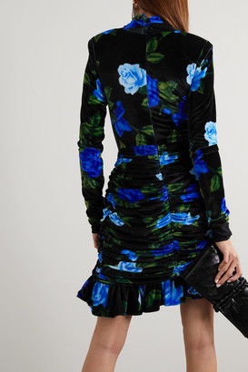 Richard Quinn Draped Ruffled Floral-print Velvet Mini Dress - Black