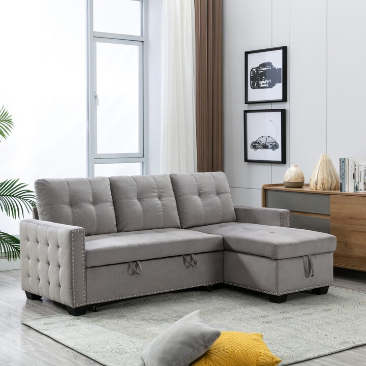 RASOO Reversible Sectional Sofa Pull out Sleeper Sofa Bed L-shape 3