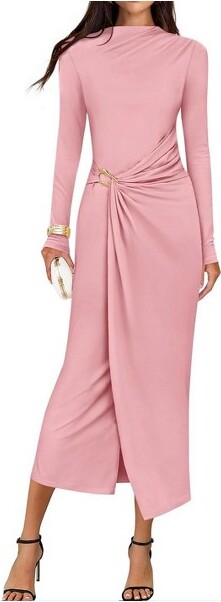 LEVEN SIXTEEN LEVENSIXTEENPinkMockNeckBodyconMidiDressforWeddingGuestPink-SmallSmall