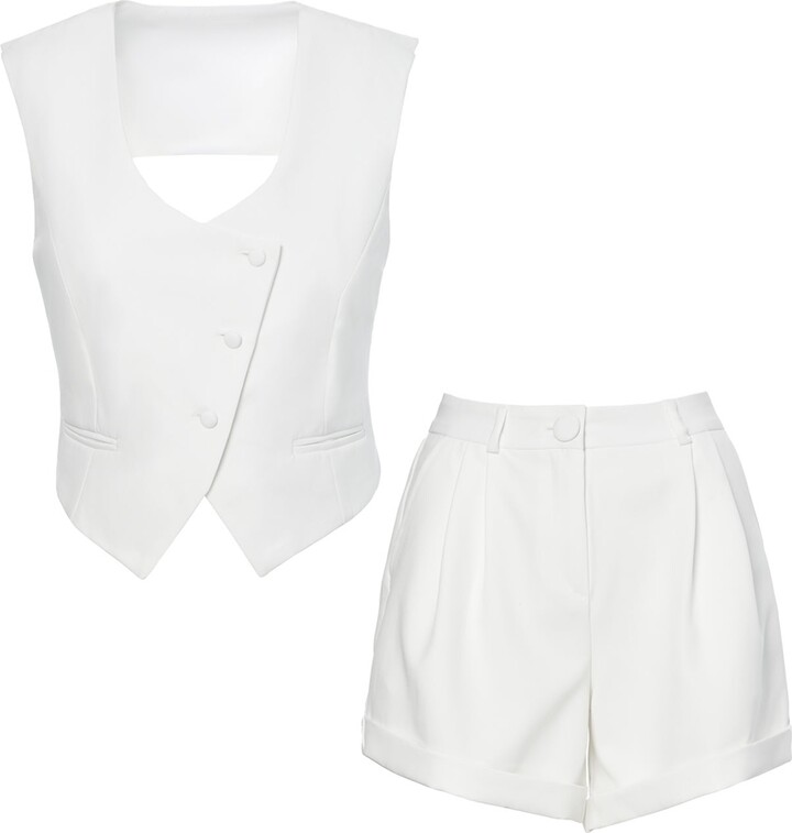 Bluzat Women's White Suit With Vest And Shorts ShopStyle Jumpsuits