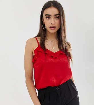 UNIQUE21 satin cami top with frill detail-Red