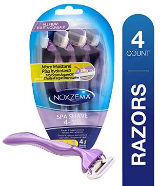 Noxzema Spa Shave 4-Blade Shavers; Women’s Purple Disposable Razors Feature Moisture Strip with Moroccan Argan Oil and Quad-Blade Design for Ultra Smoothness; Pivoting Head Flexes to Adjust to Curves