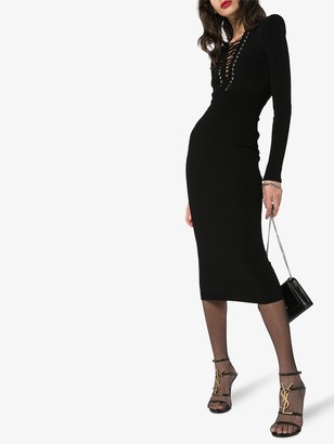 Balmain laced V-neck fitted dress