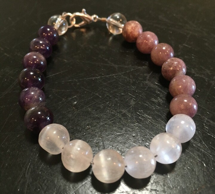 Etsy Crown Chakra Bracelet - Crystal Lepidolite Bracelet Selenite Amethyst Crystal Charka