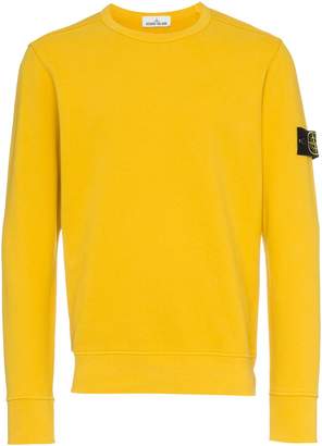 Stone Island Yellow Crew Neck Logo Patch Cotton Sweatshirt