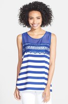 Thumbnail for your product : Gibson Lace Trim Stripe Sleeveless Top