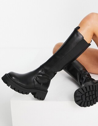 ASOS DESIGN Chestnut square toe chunky knee boots in black