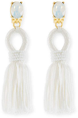 Oscar de la Renta Short Silk Tassel Clip Earrings White