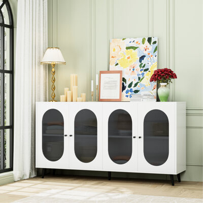 Latitude Run Modern Accent Sideboard In White With Acrylic Doors Spacious For Bedroom Office Dining Room Living Hallway Build Long-Term Storage Versatile Vari