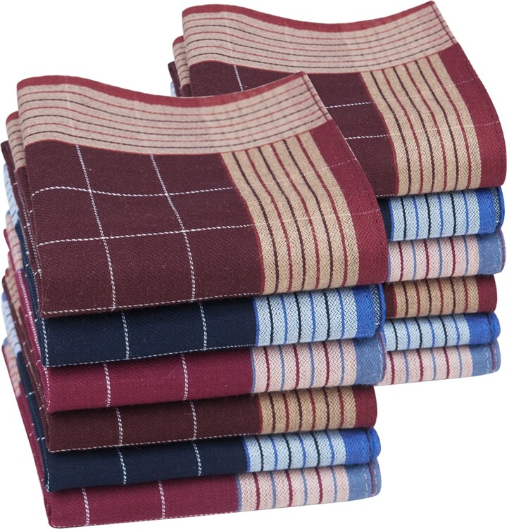 HOULIFE Mens Thick Handkerchiefs 100 60S Cotton Classic Tartan
