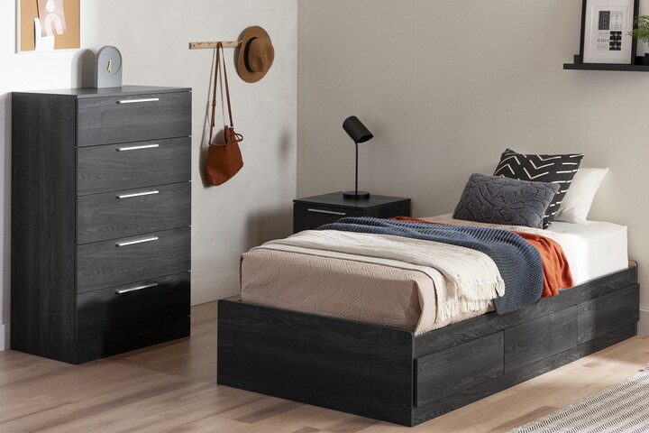 South Shore Step One Essential Kids Twin Mates Bed with 3 Drawers Gray Oak