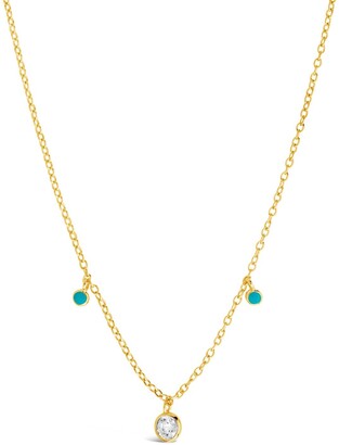 Sterling Forever 14K Gold Vermeil Plated Sterling Silver Green Enamel & CZ Charm Necklace