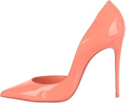 Christian Louboutin Patent Leather D'Orsay Pumps Orange Pointed-Toes Designer