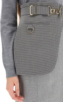 Fendi Houndstooth Wool Midi Skirt With Peplum Belt