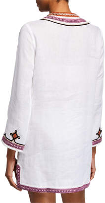 Tory Burch Embellished V-Neck Linen Tunic