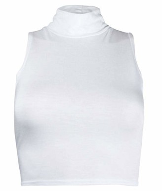 METLUQ M0D4 Ladies Plain Sleeveless Plain Polo High Neck Crop Top Vest T-Shirt Turtle 8-14