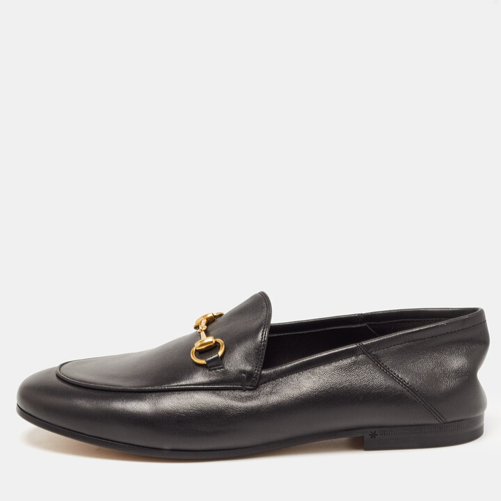 Gucci Black Leather Jordan Horsebit Slip On Loafers Size 38 - ShopStyle