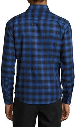 Neiman Marcus Check and Dotted Button-Front Shirt, Royal Blue