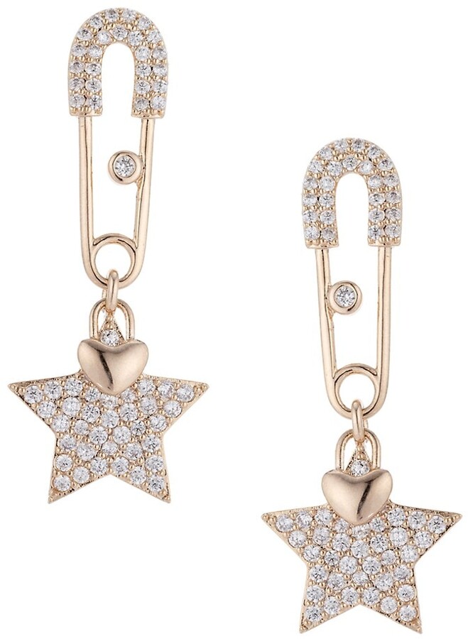 Eye Candy LA ​The Luxe Safety Pin Star 18K Goldplated Crystal Drop Earrings  - ShopStyle