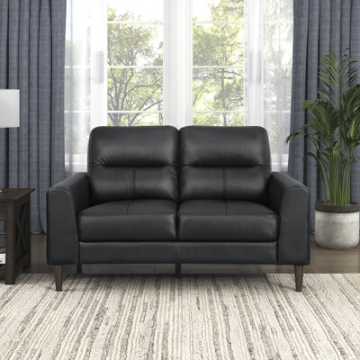 Ebern Designs Upton 56'' Modern & Contemporary Top Grain Leather Loveseat with Durable Solid Wood & Plywood Frame
