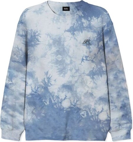 DalixUFOEmbroideredWashedCrewneckSweatshirtLongSleeveFleeceCottonMensinTieDyeBlueMMedium