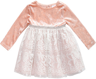 Youngland Pink & Ivory Lace-Skirt Long-Sleeve Dress - Toddler & Girls