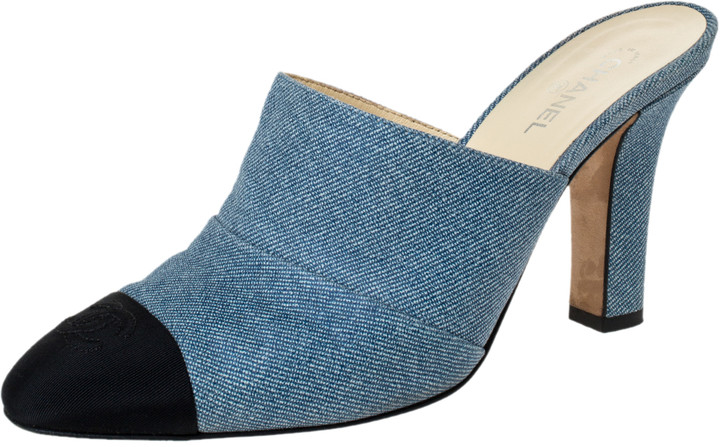 chanel denim mules